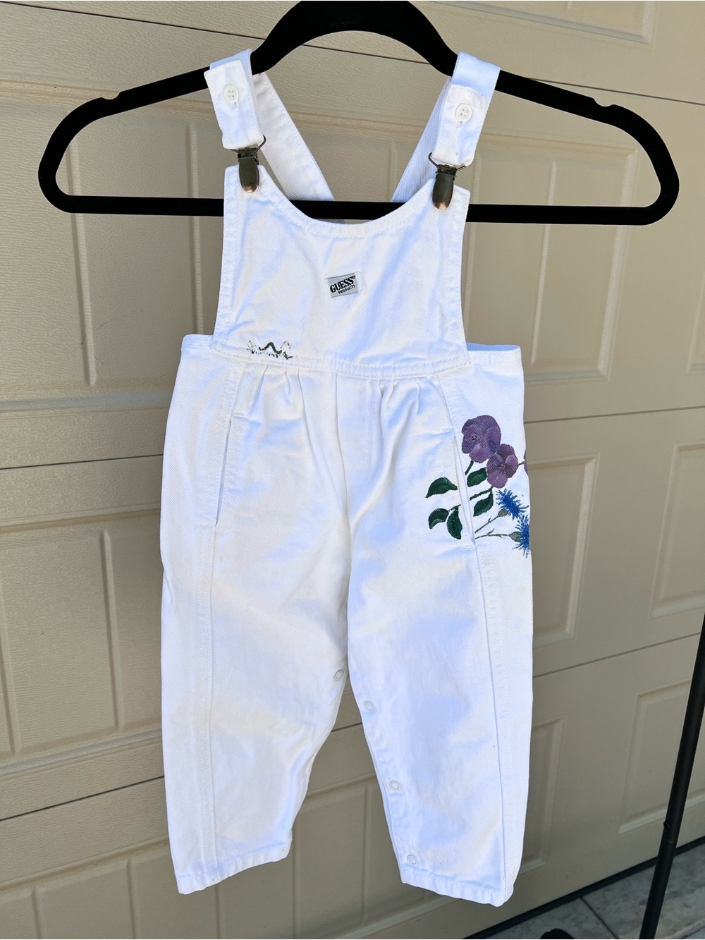 Vintage HAND-PAINTED Guess White Baby Overalls MADE IN USA 24M